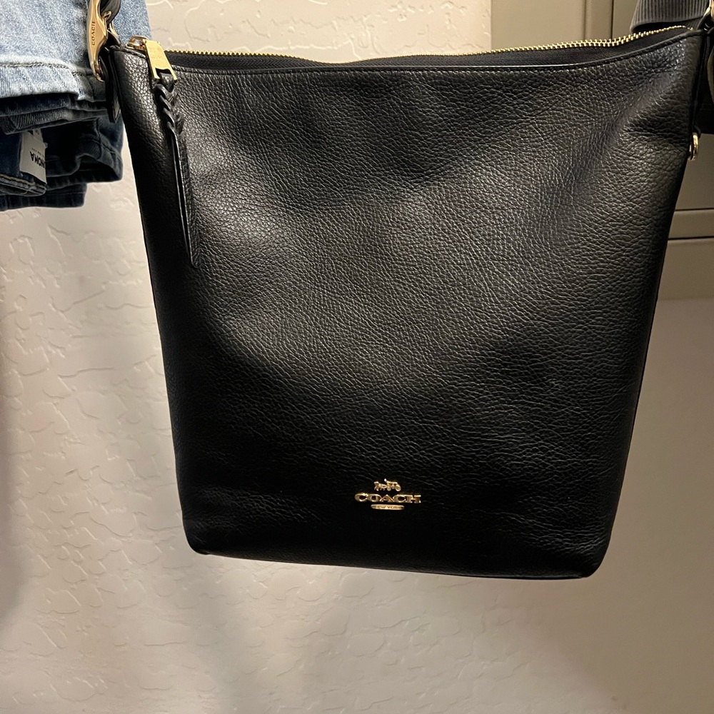 Coach Black Leather Shoulder Bucket Bag with Gold Hardware